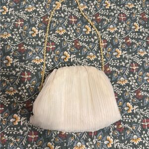 Loeffler Randall Ivory Pleated evening bag with gold chain